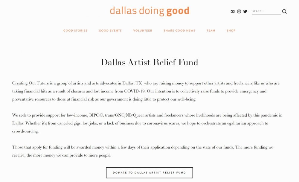 Creating Our Future Dallas Artist Relief Fund