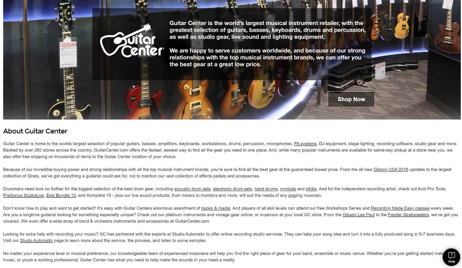 Guitar Center interface