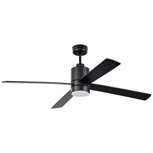 Amazon Brand Rivet Modern Cylindrical Base Remote Control Flush Mount Ceiling Fan with Integrated LED Light - 52 x 52 x 14 Inches, Matte Black