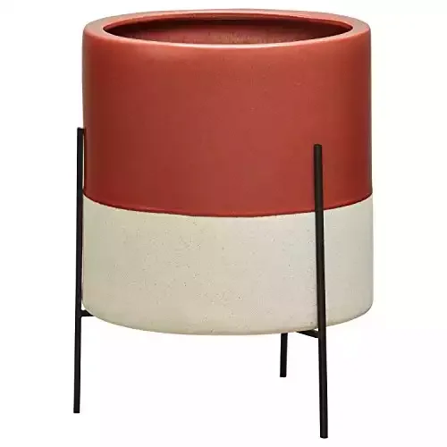 Amazon Brand Rivet Mid-Century Ceramic Planter with Stand, 18.9"H, Salmon