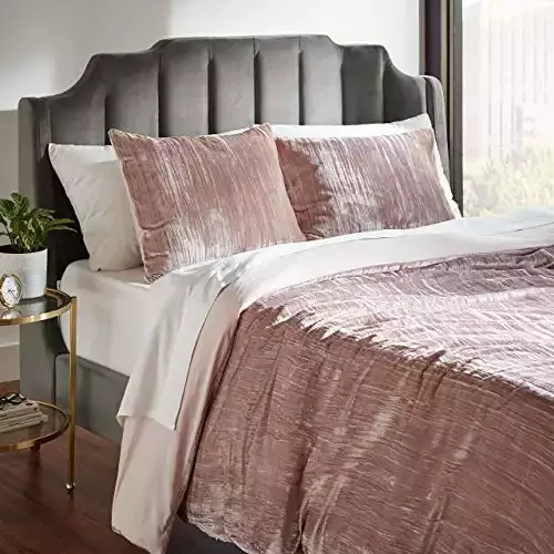 Amazon Brand Rivet Modern Velvet Duvet Cover and Sham Set - Full or Queen, Blush