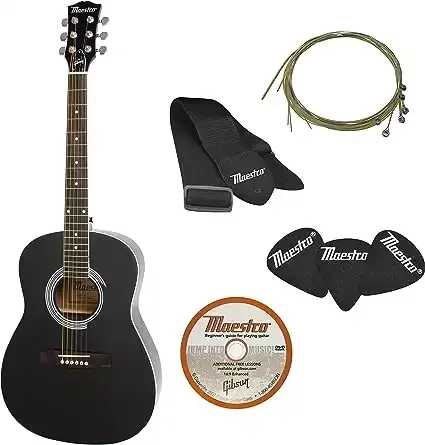 Maestro by Gibson Parlor Size Acoustic Guitar Starter Pack, Black