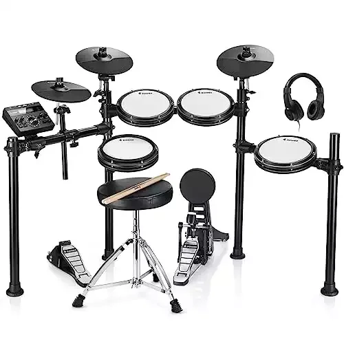 Donner DED-200 Electric Drum Sets, Electric Drum Kits with Quiet Mesh Drum Pads, 2 Cymbals w/Choke, 31 Kits and 450+ Sounds, Throne, Headphones, Sticks, USB MIDI, Melodics Lessons (5 Pads, 3 Cymbals)